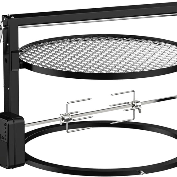 Charkettle BBQ Grill Rotisserie System Kit with Adjustable Cooking Grate, Compatible with Weber 22-inch Kettle Grills