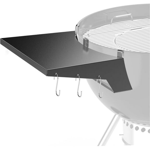 Charkettle Grill Table Shelf Compatible with Weber 22 Inches Kettle Grills, Outdoor Charcoal Grill Side Table BBQ Accessories with Hooks