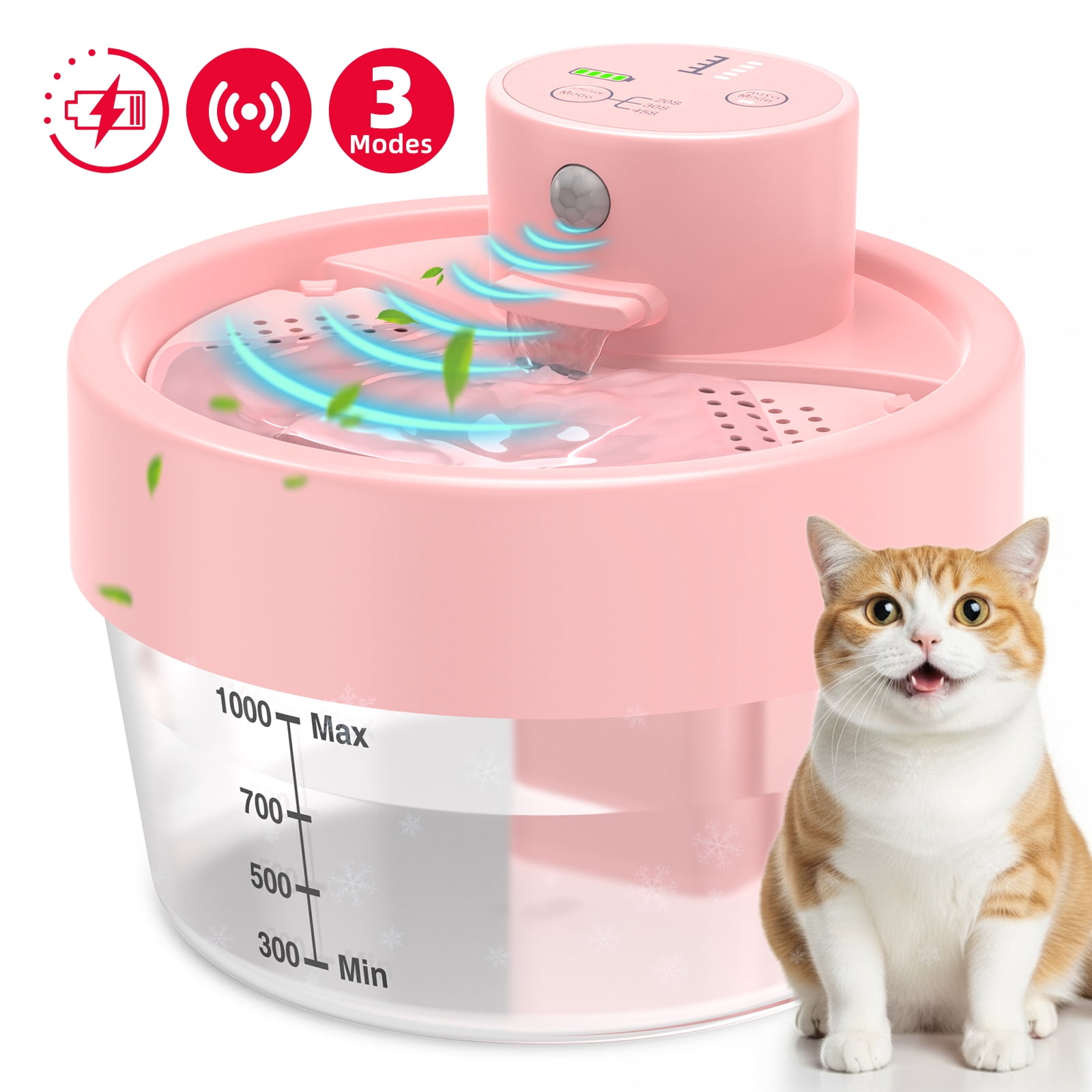 Charkool Cat Water Fountain,Rechargeable Automatic Pet Fountain, Sensitive Sensor Cat & Dog Water Dispenser,Pink