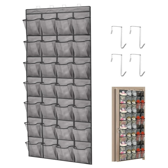 Charkool over the Door Shoe Organizer, 28 Large Breathable Mesh Pockets, Space Saving Hanging Storage Holder, Closet Rack Hanger Holds Up to 40 lbs, Hangs on Closets for Shoes, Accessories