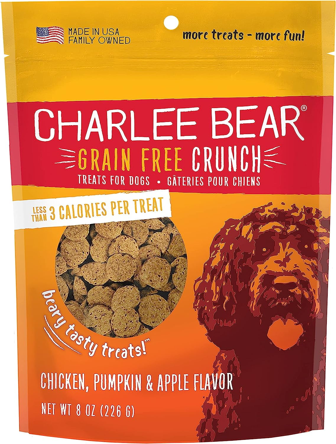 Charlee Bear Bear Crunch Grain-Free Chicken with Pumpkin & Apple Dog Treats, 8 Oz