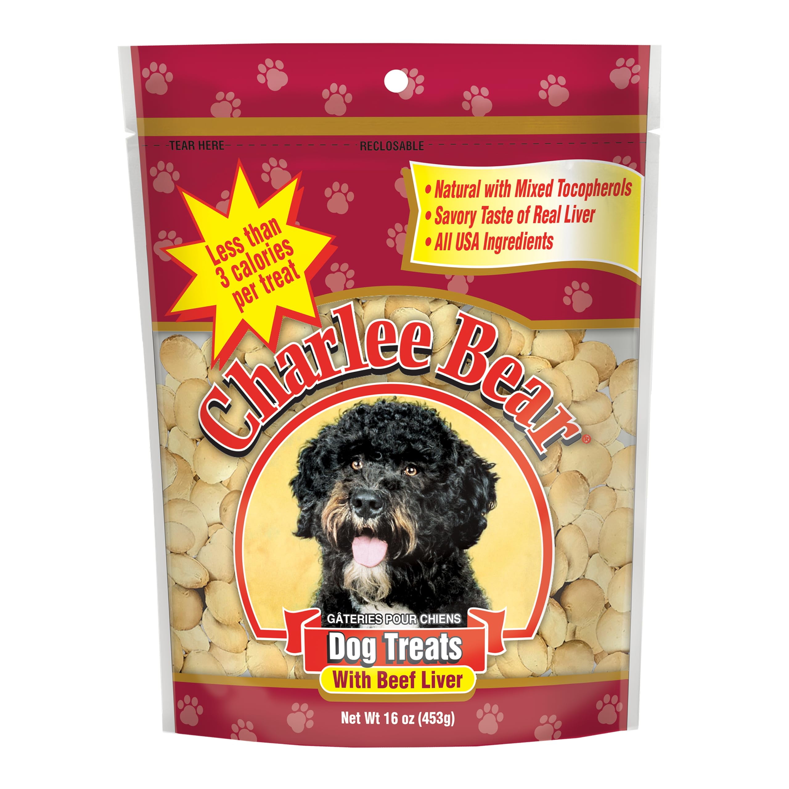 Charlee Bear Original Crunch Beef Liver Dog Treat, 16 oz bag - Made in USA, Natural Training Treats KK25 KK25