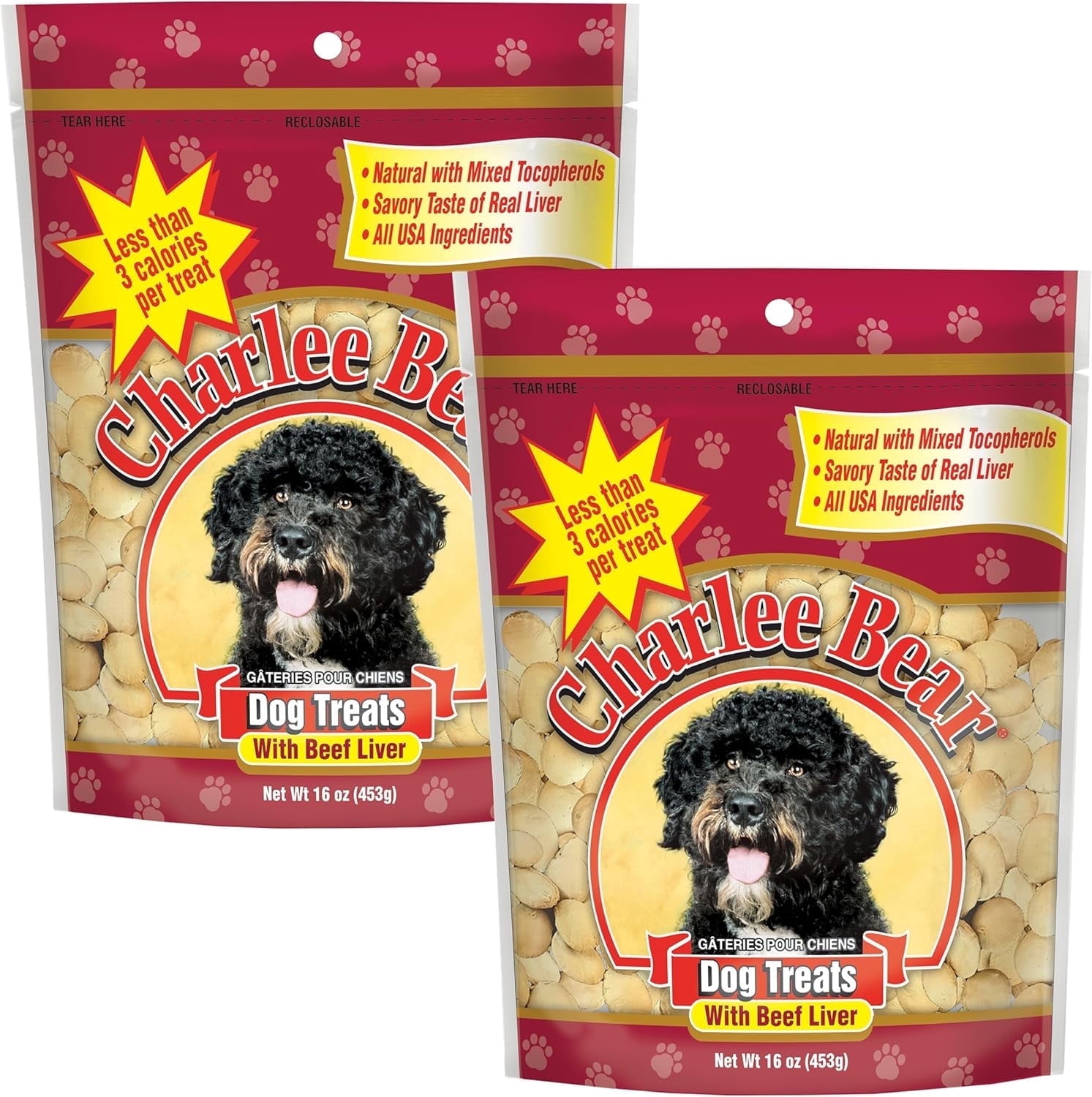 Charlee Bear Original Crunch Beef Liver Training Treats for Dogs, 16 oz (2-pack) Bag
