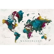 Charleena world map with cities - Wanderlust Poster Print - Blursbyai Rosana Laiz (24 x 16)