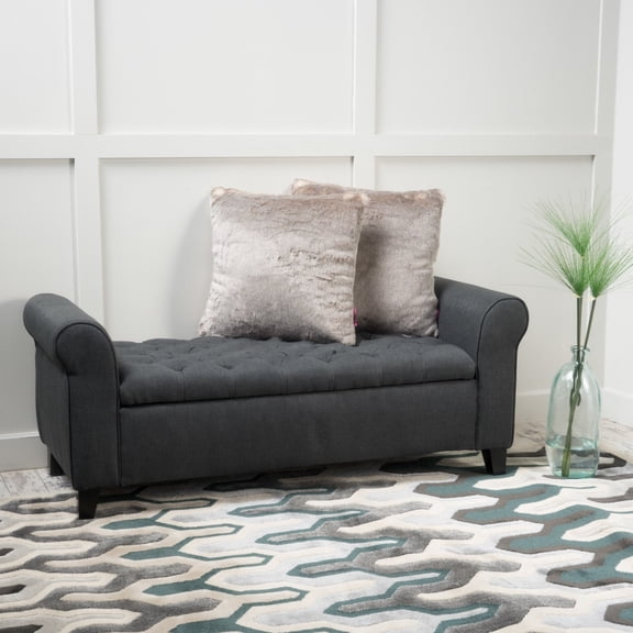 Charlemagne Dark Grey Fabric Armed Storage Bench