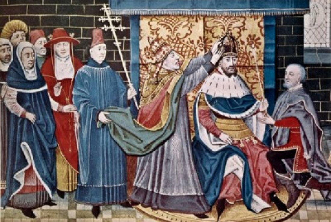 Charlemagne Crowned by Pope Leo III Dec 25 800 Canvas Art - Pope Leo III (18 x 24)