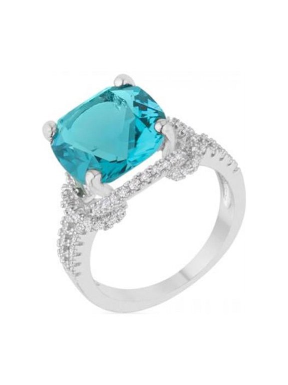 Charlene 6.2 Carat Aqua Cz Rhodium Classic Statement Ring, Size 6