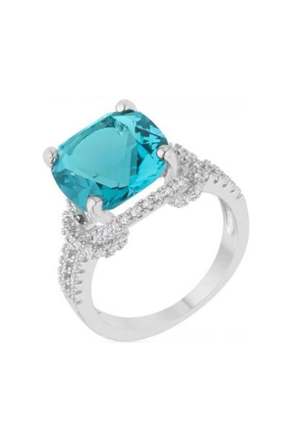 Charlene 6.2 Carat Aqua Cz Rhodium Classic Statement Ring, Size 6