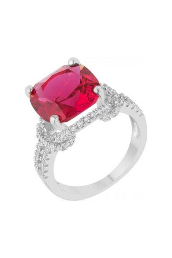Charlene 6.2 Carat Ruby Cz Rhodium Classic Statement Ring, Size 10