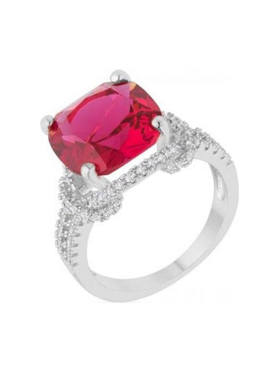 Charlene 6.2 Carat Ruby Cz Rhodium Classic Statement Ring, Size 10