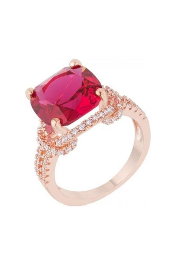 Charlene 6.2 Carat Ruby Cz Rose Gold Classic Statement Ring, Size 10