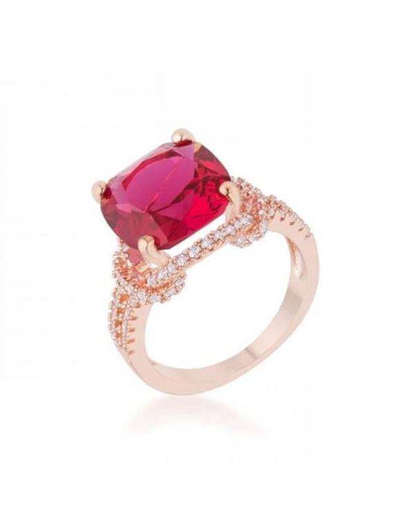 Charlene 6.2 Carat Ruby Cz Rose Gold Classic Statement Ring, Size 9