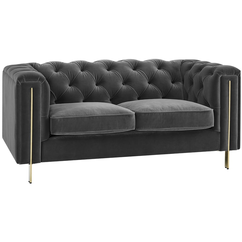 Charlene Gray Velvet Button Tufted Loveseat