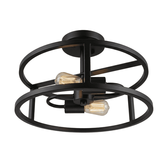 Vivio Lighting Charles 13 in Contemporary Metal Open Cage Round 2-Light Matte Black Office Flush Mount Lights