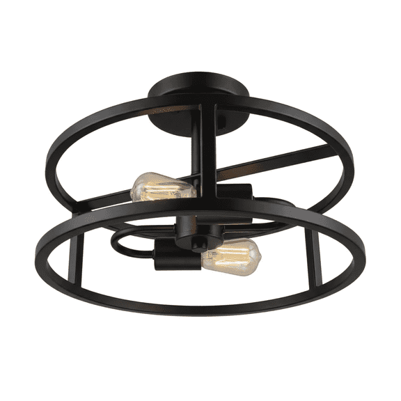 Vivio Lighting Charles 13 in Contemporary Metal Open Cage Round 2-Light Matte Black Office Flush Mount Lights