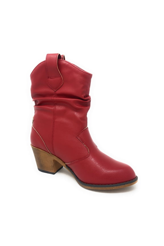 Modern Western Cowboy Boots for Women Fashion Cowgirl Boots Pull Up Low Heel Mid-Calf Boots