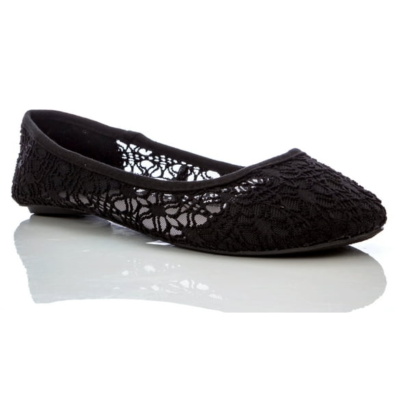 Charles Albert Women's Breathable Crochet Lace Ballet Flat Black Size 6