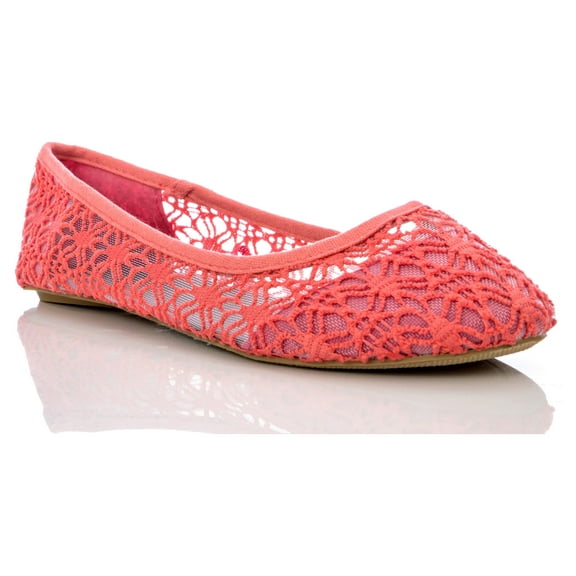 Charles Albert Women's Breathable Crochet Lace Ballet Flat Coral Size 6