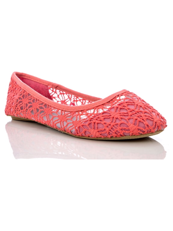 Women's Breathable Crochet Lace Ballet Flat Coral Size 8