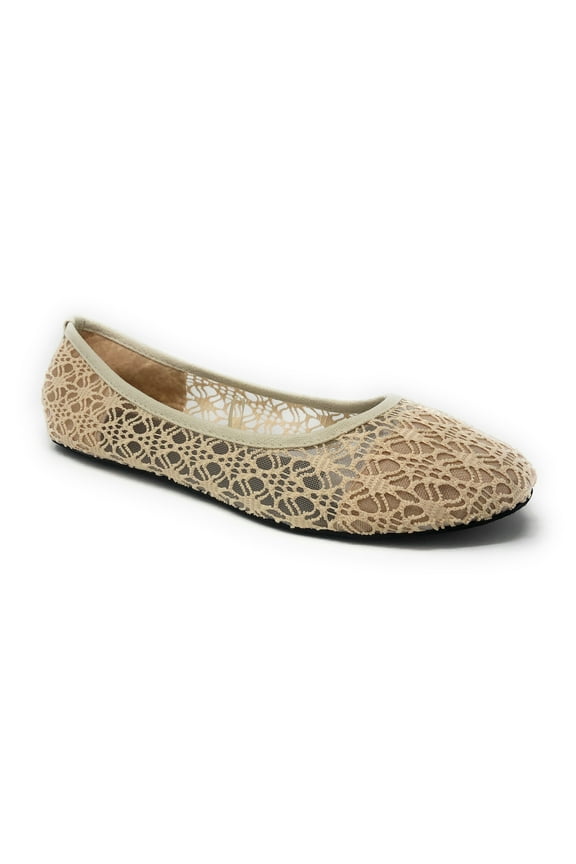 Women's Breathable Crochet Lace Ballet Flat Ivory Size 7