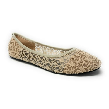 Charles Albert Women's Breathable Crochet Lace Ballet Flat Ivory Size 8