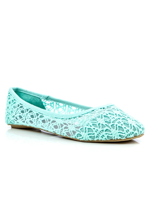 Women's Breathable Crochet Lace Ballet Flat Mint Size 11