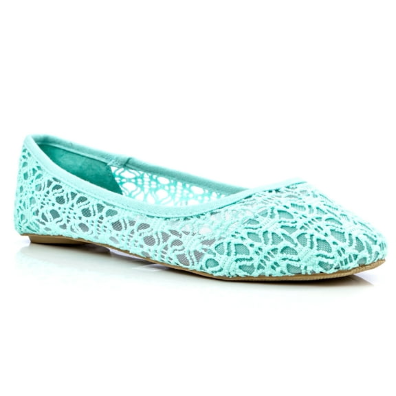 Charles Albert Women's Breathable Crochet Lace Ballet Flat in Mint Green Size 6
