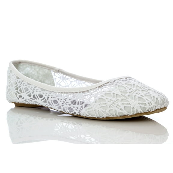 Charles Albert Women's Breathable Crochet Lace Ballet Flat in White Size 6