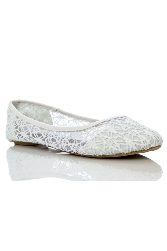 Women's Breathable Crochet Lace Ballet Flat in White Size 6