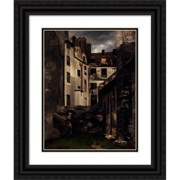 Charles-Alexis Apoil 15x18 Black Ornate Wood Framed Double Matted Museum Art Print Titled - Former Hotel-Dieu, Court of Saint-Julien-Le-Pauvre (1882)