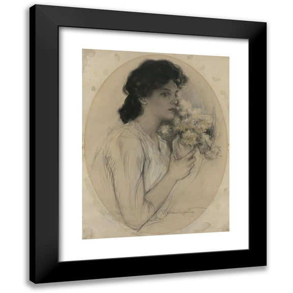 Charles Allan Gilbert 12x14 Black Modern Framed Museum Art Print Titled - Girl With&nbsp;Flowers (1903)