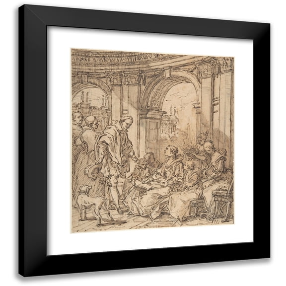 Charles-André van Loo 12x14 Black Modern Framed Museum Art Print Titled - Spanish Conversation (1754)
