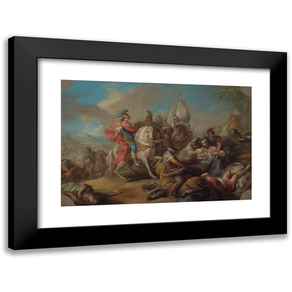 Charles-André van Loo 14x11 Black Modern Framed Museum Art Print Titled - The Victory of Alexander Over King Porus (circa 1738)