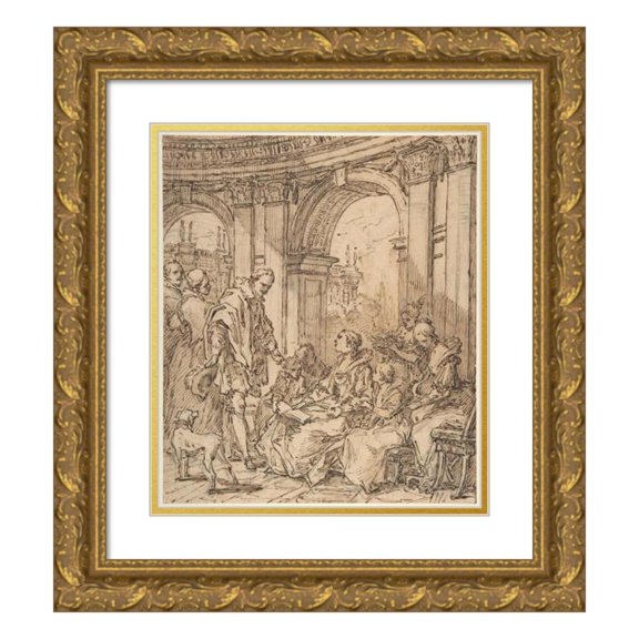 Charles-André van Loo 20x22 Gold Ornate Framed and Double Matted Museum Art Print Titled - Spanish Conversation (1754)