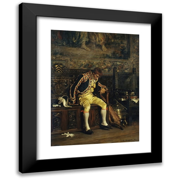 Charles Bargue 11x14 Black Modern Framed Museum Art Print Titled - A Footman Sleeping (1871)