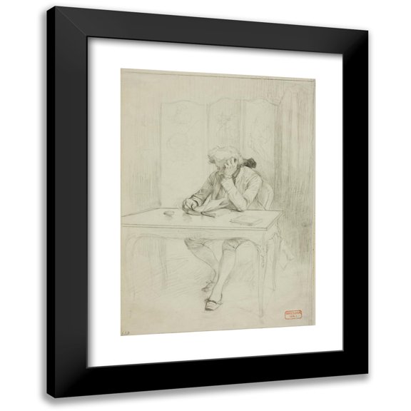 Charles Bargue 11x14 Black Modern Framed Museum Art Print Titled - Man in Eighteenth-Century Dress, Seated at Table and Reading