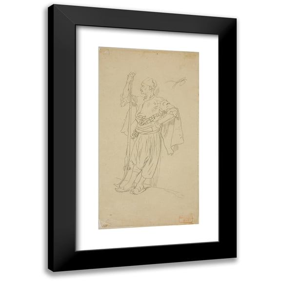 Charles Bargue 14x24 Black Modern Framed Museum Art Print Titled - Armed Arab Leaning Against a Wall