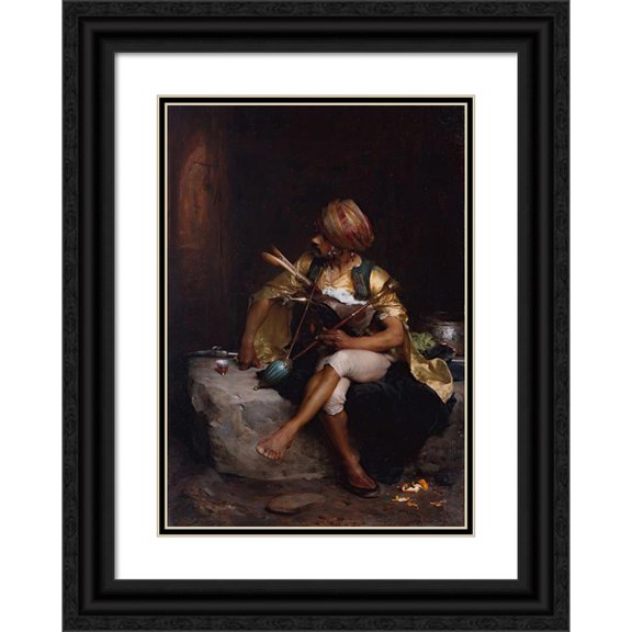 Charles Bargue 18x24 Black Ornate Framed Double Matted Museum Art Print Titled: A Bash-Bazouk (1875)