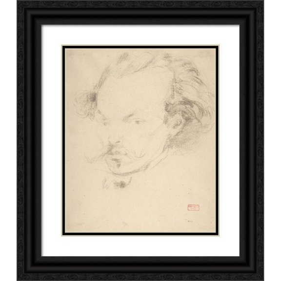 Charles Bargue 20x24 Black Ornate Framed Double Matted Museum Art Print Titled: Portrait of the Artist (1850-83)