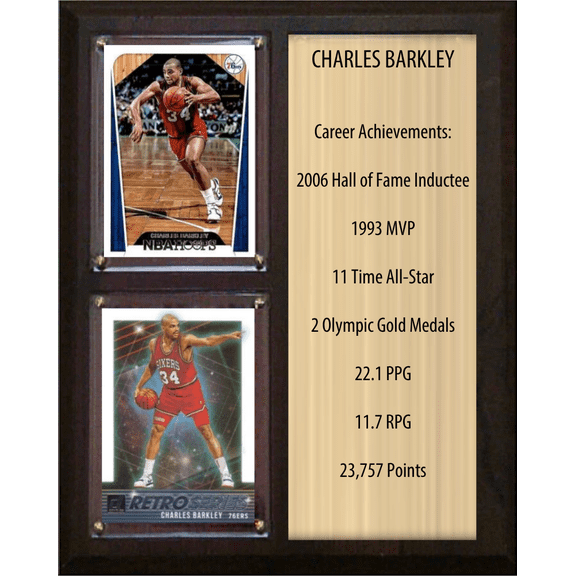 Charles Barkley Philadelphia 76ers HOF Fan Gift Plaque 8x10 Stats 2 Cards Panini Donruss Hoops Prizm Topps 2024 2025 2026