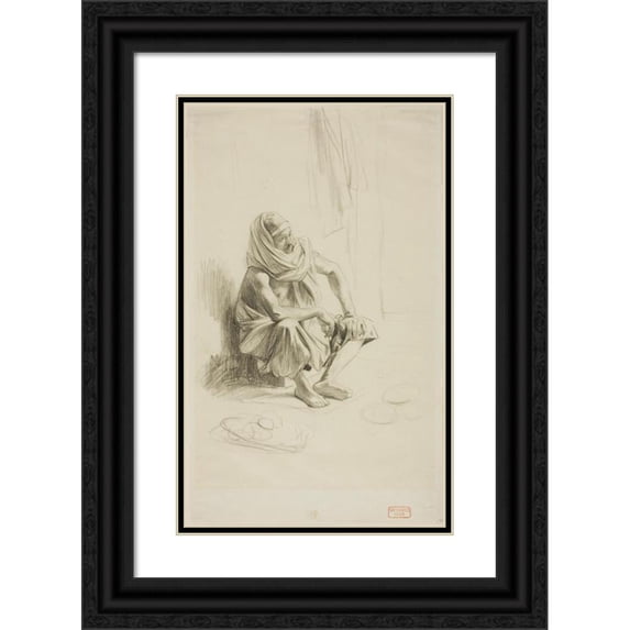 Charles Beale 16x24 Black Ornate Framed Double Matted Museum Art Print Titled: Seated Arab (C. 1850)