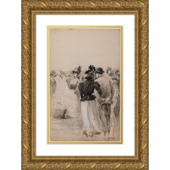 Charles Billon 11x14 Gold Ornate Wood Frame and Double Matted Museum Art Print Titled - Crowd with Couple Seen from the Back in the Foreground (Bal Du Moulin Rouge) (1801 - 1900)