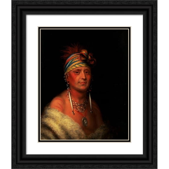 Charles Bird King 12x14 Black Ornate Wood Framed Double Matted Museum Art Print Titled: Shaumonekusse (Prairie Wolf), Oto