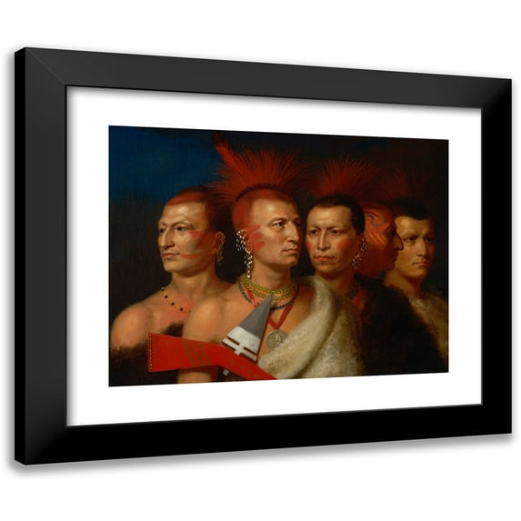 Charles Bird King 14x12 Black Modern Framed Museum Art Print Titled - Young Omahaw, War Eagle, Little Missouri, and Pawnees