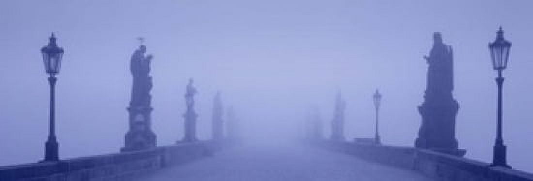 Charles Bridge In Fog Prague Czech Republic Canvas Art - Panoramic Images (18 x 6)