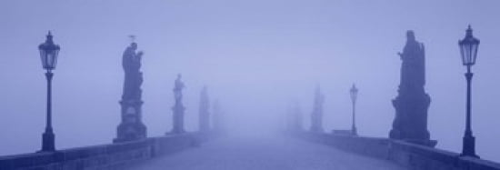 Charles Bridge In Fog Prague Czech Republic Canvas Art - Panoramic Images (36 x 12)