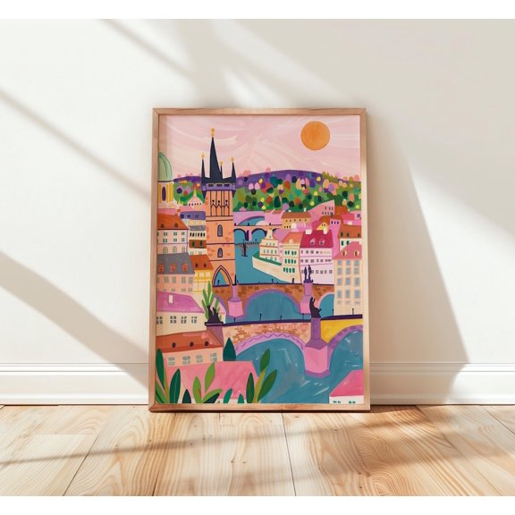 Charles Bridge Prague Colorful Travel Decor Wall Art