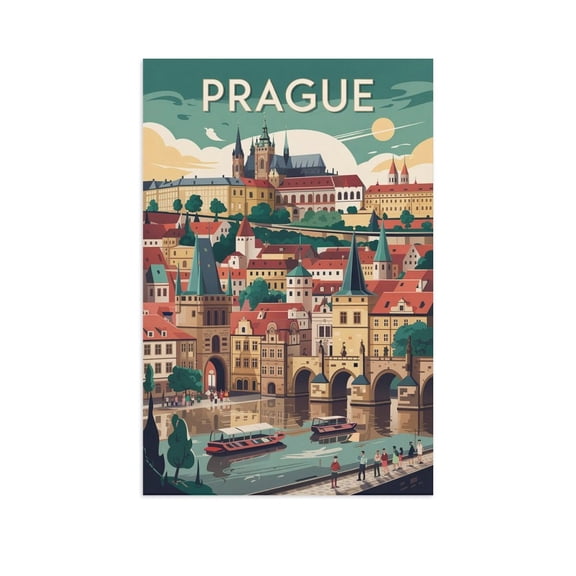 Charles Bridge Vintage Poster Retro Prague Travel Cityscape Artwork for Home Canvas Poster