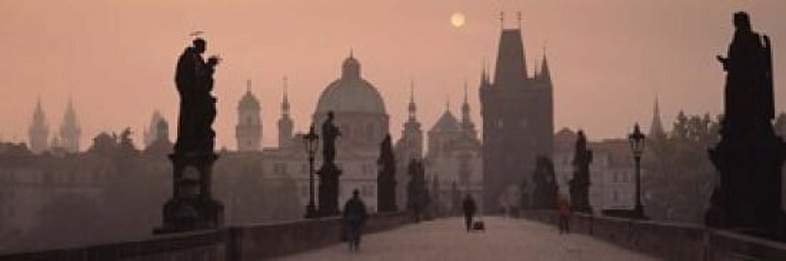 Charles Bridge at dusk with the Church of St Francis in the background Old Town Bridge Tower Prague Czech Republic Canvas Art - Panoramic Images (18 x 6)