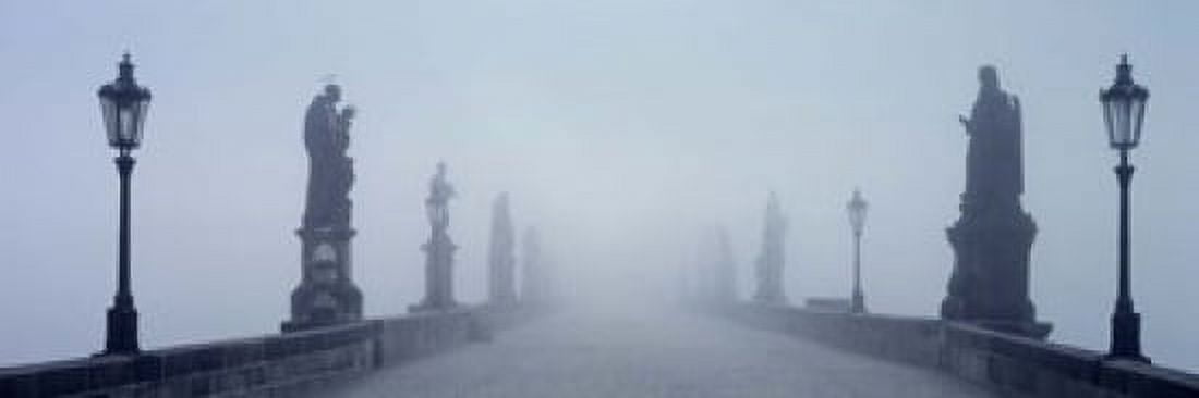 Charles Bridge in Fog Prague Czech Republic Canvas Art - Panoramic Images (18 x 6)